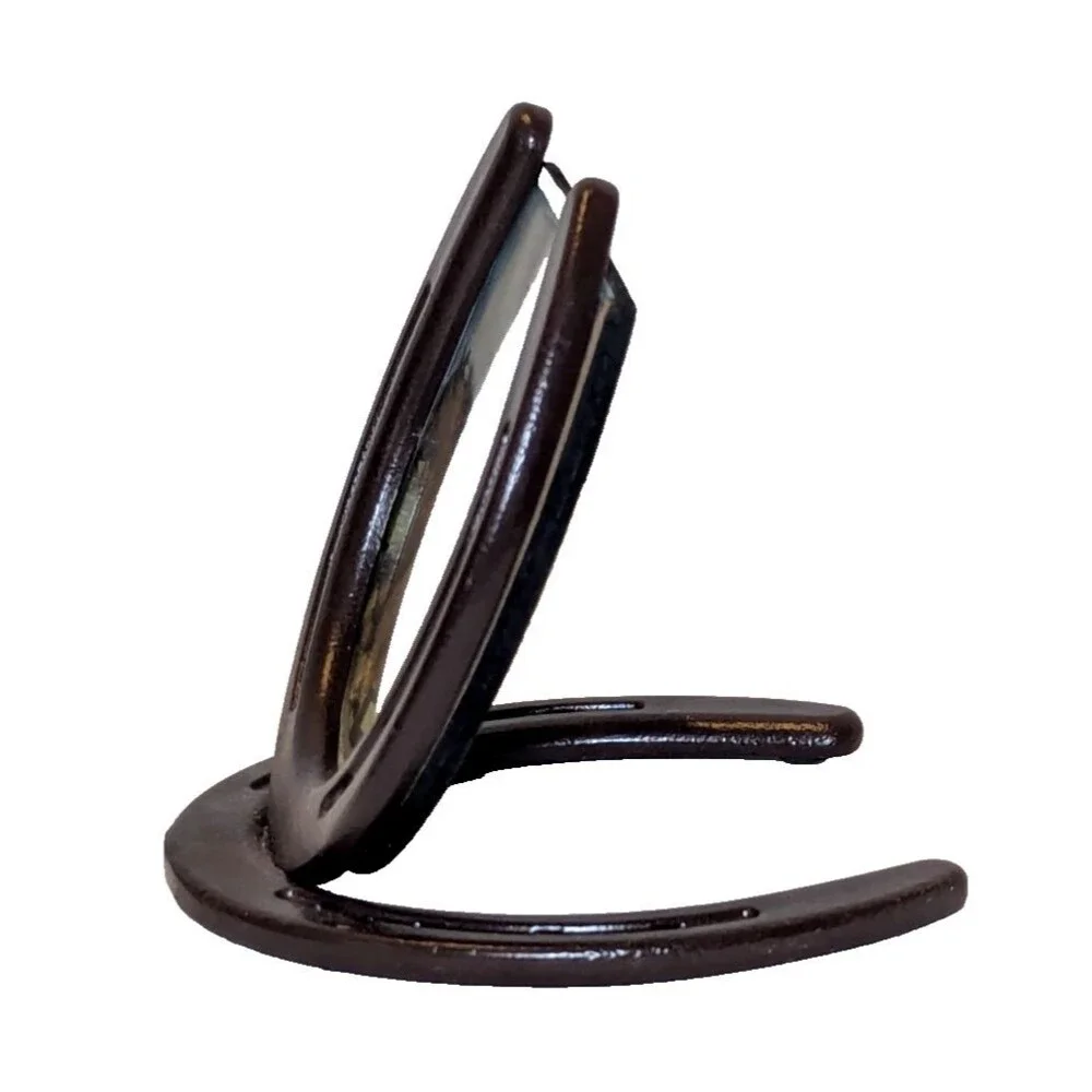 Horseshoe Picture Frame Cast Iron Dark Brown Holds 4 x 6 Photograph Glass Insert